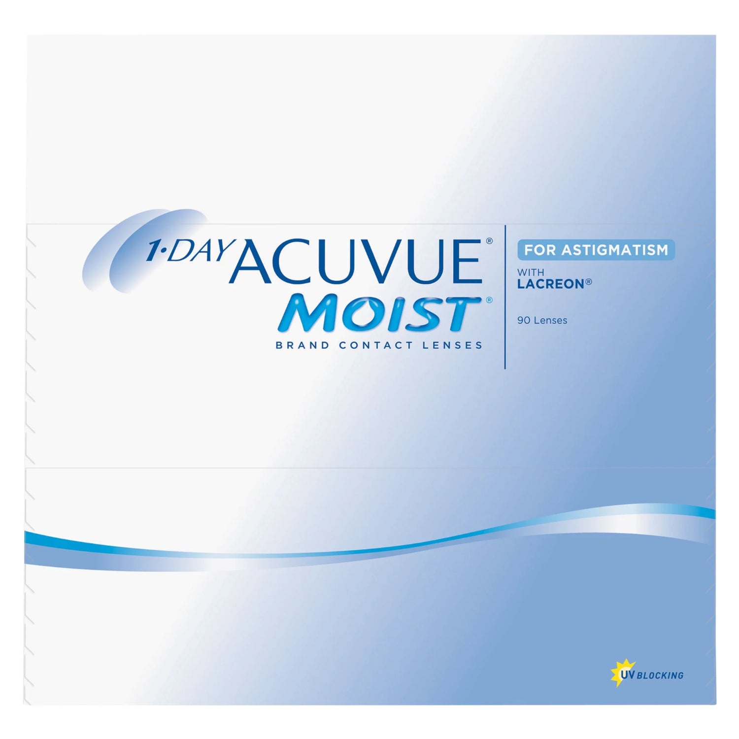 1-Day Acuvue Moist for Astigmatism contact lenses packaging on a white background