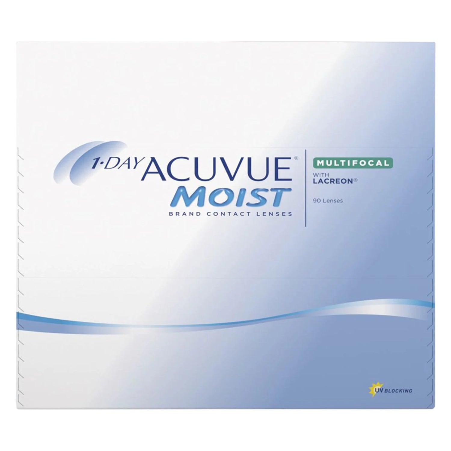 1-Day Acuvue Moist Multifocal contact lens box on white background