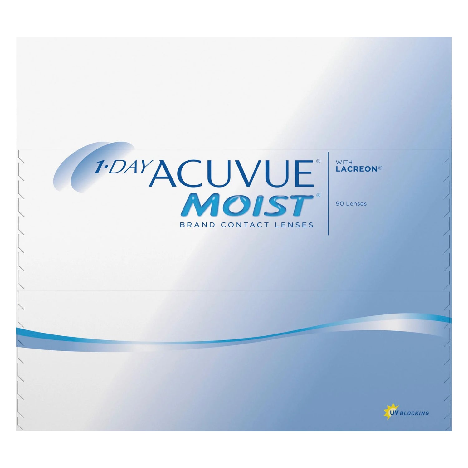 1-day Acuvue Moist box of contact lenses on white background