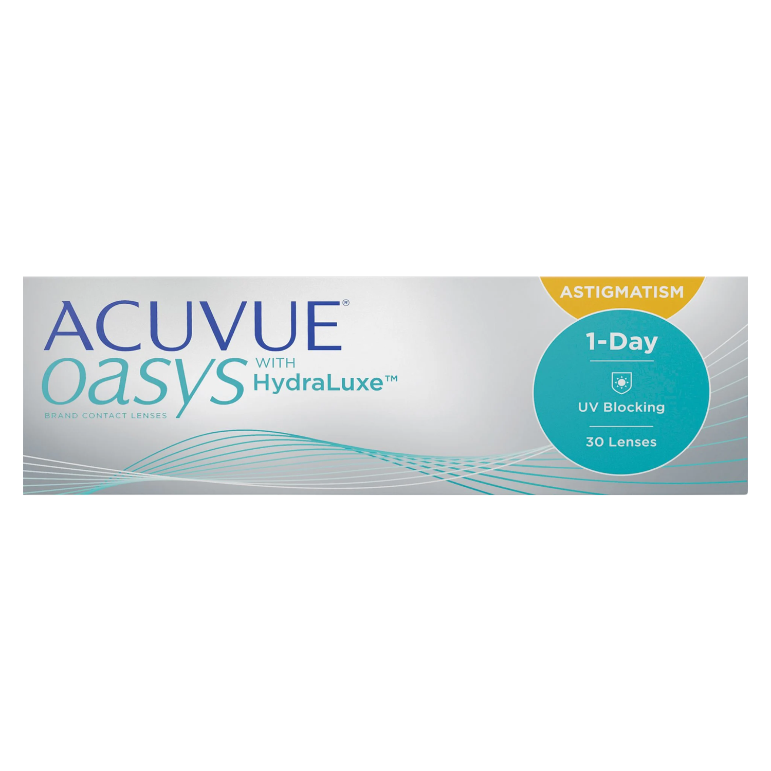 30 pack Acuvue Oasys 1-Day for Astigmatism contact lenses box on white background