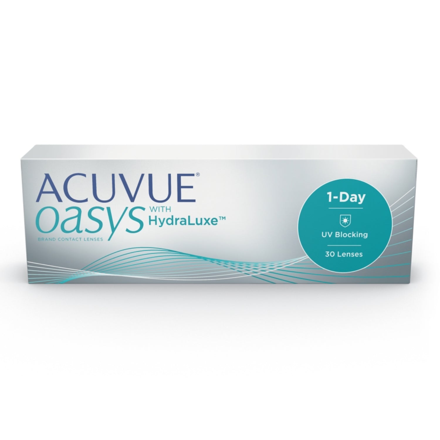 30 pack Acuvue Oasys 1-day contact lens box on a white background