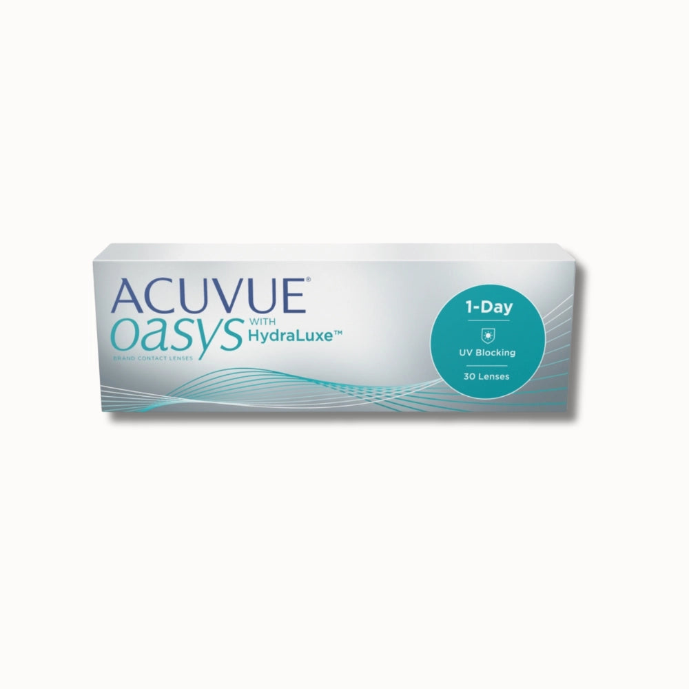 30 pack Acuvue Oasys 1-day contact lens box on a white background