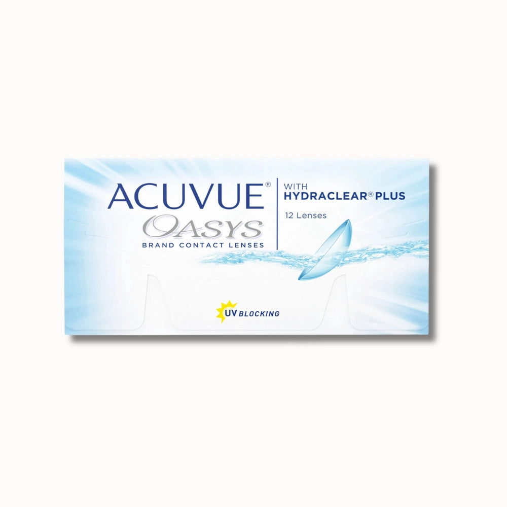 Acuvue Oasys contact lenses 12 pack packaging on a white background