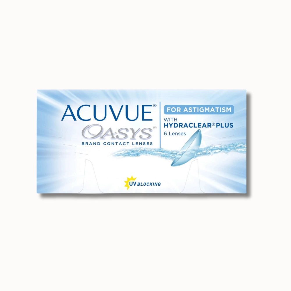 Acuvue Oasys for Astigmatism contact lenses packaging on a white background