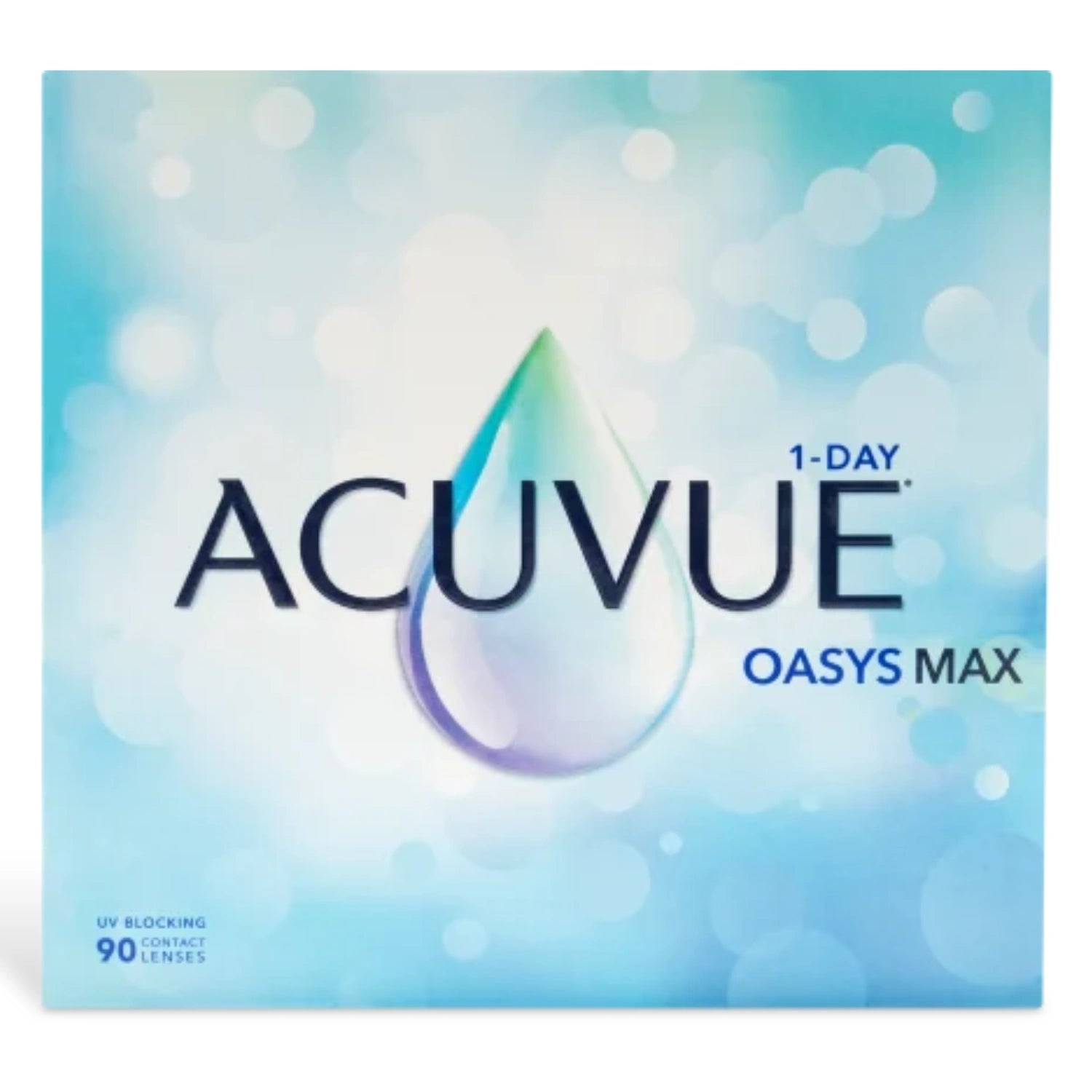 Acuvue 1-Day Oasys Max contact lenses packaging on a white background