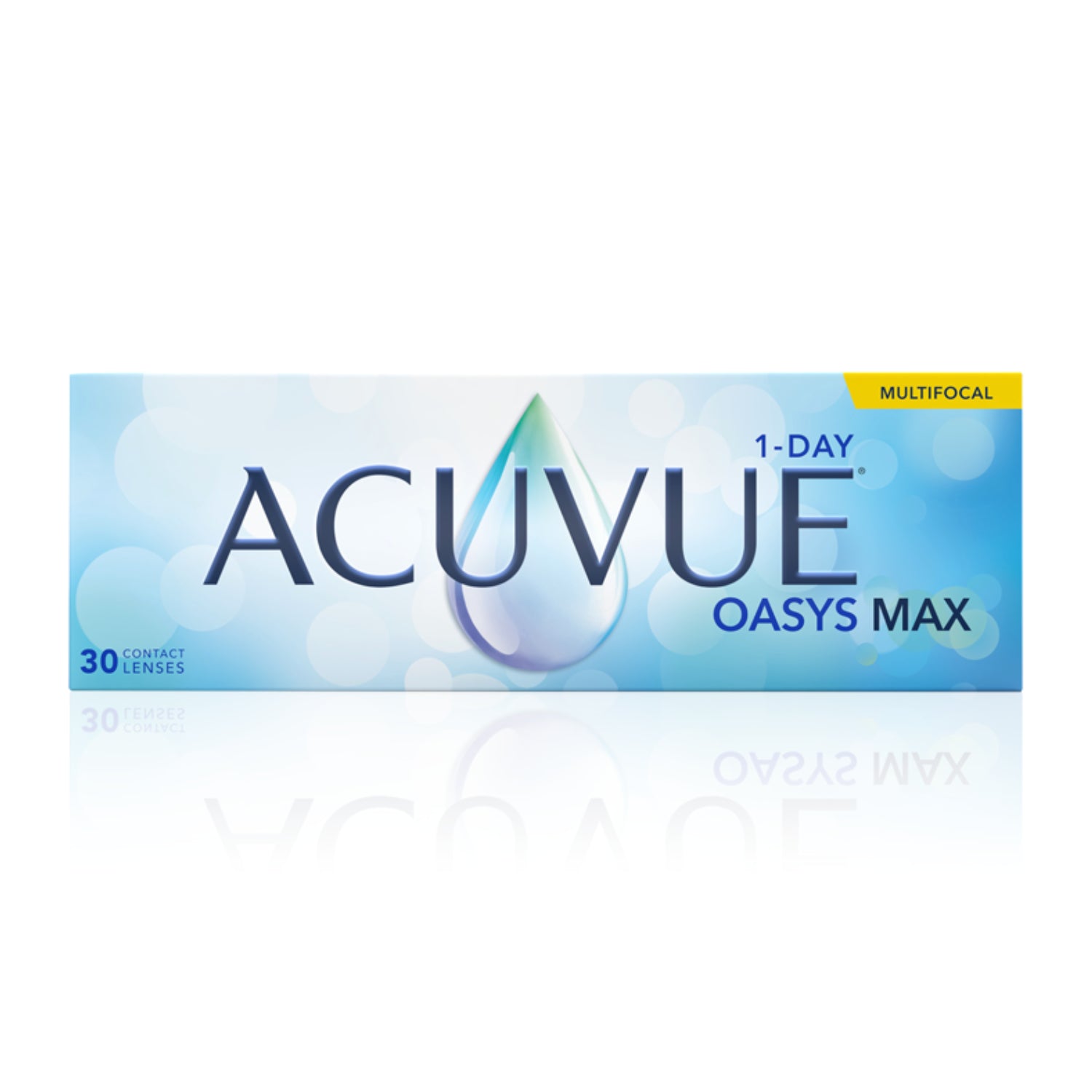 30 pack Acuvue Oasys MAX 1-day contact lenses box on white background