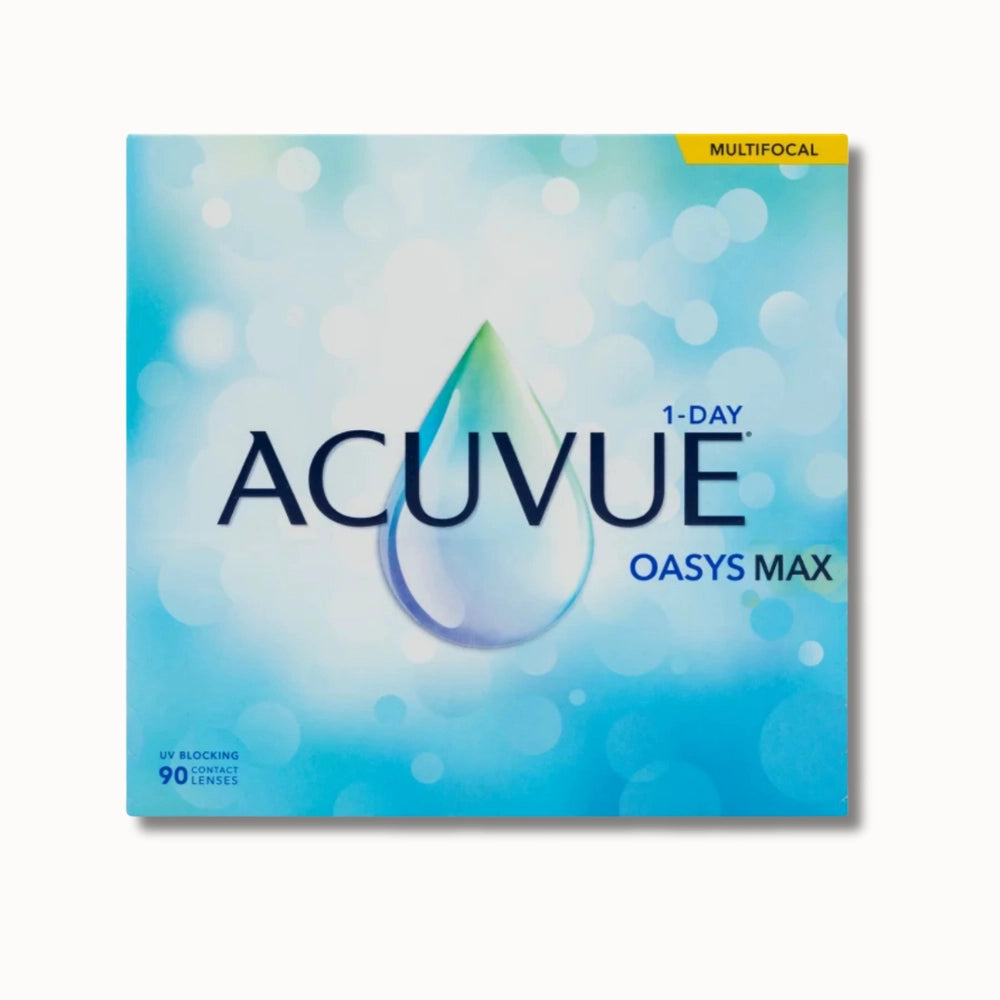 Acuvue Oasys MAX 1-day contact lenses box on white background