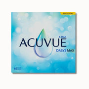 Acuvue Oasys MAX 1-day contact lenses box on white background