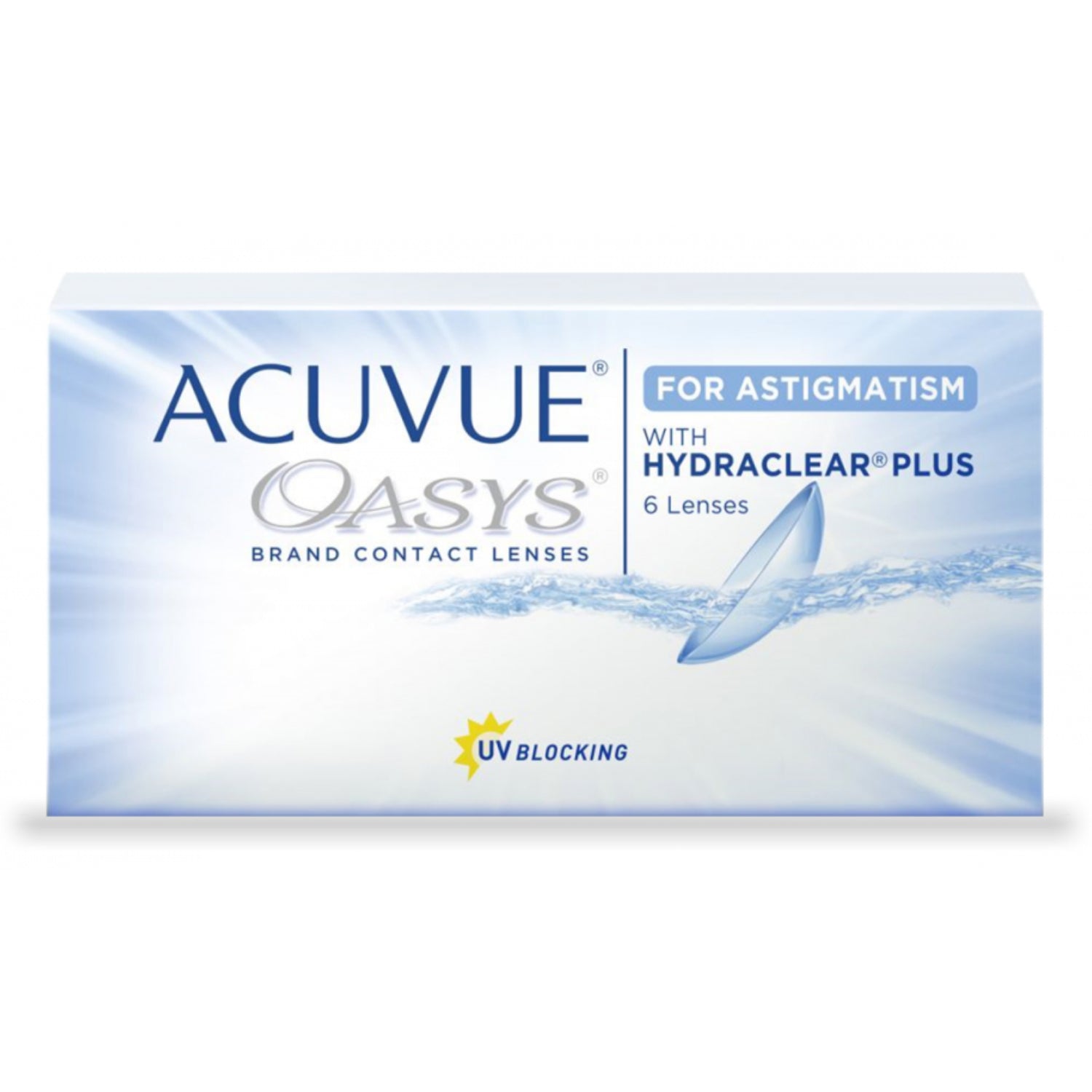 Acuvue Oasys contact lenses packaging for astigmatism on a white background