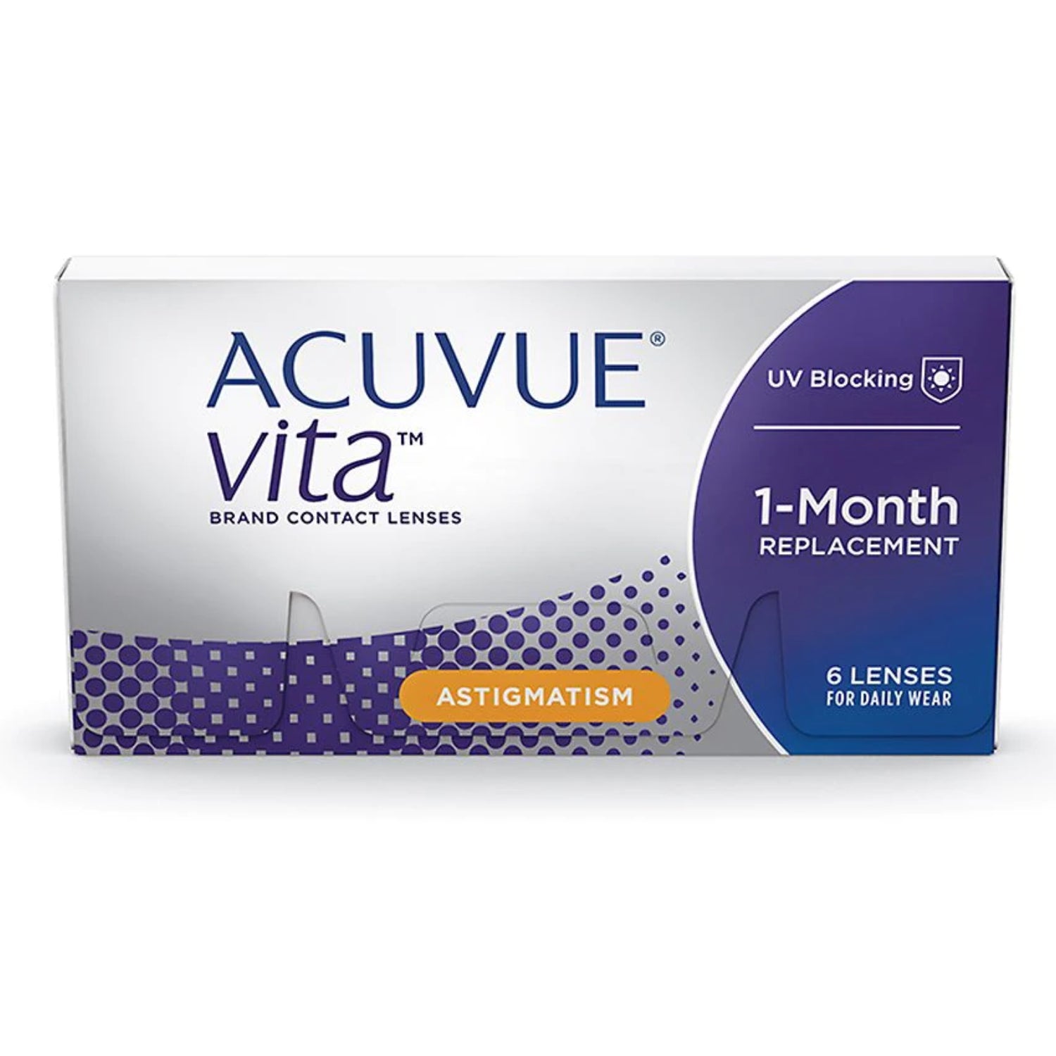 Acuvue Vita astigmatism contact lenses box on a white background