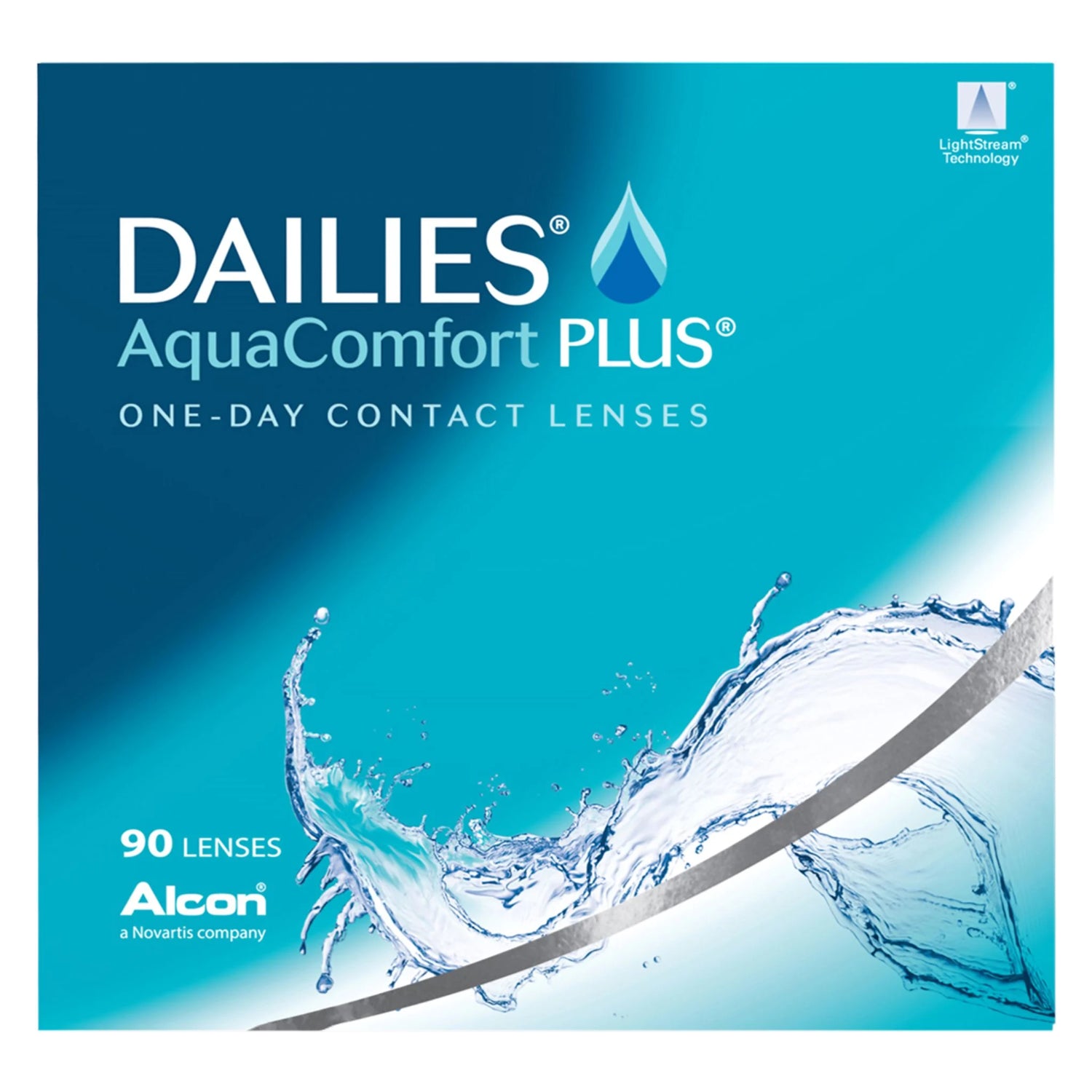 Alcon Dailies AquaComfort Plus contact lens box on white background