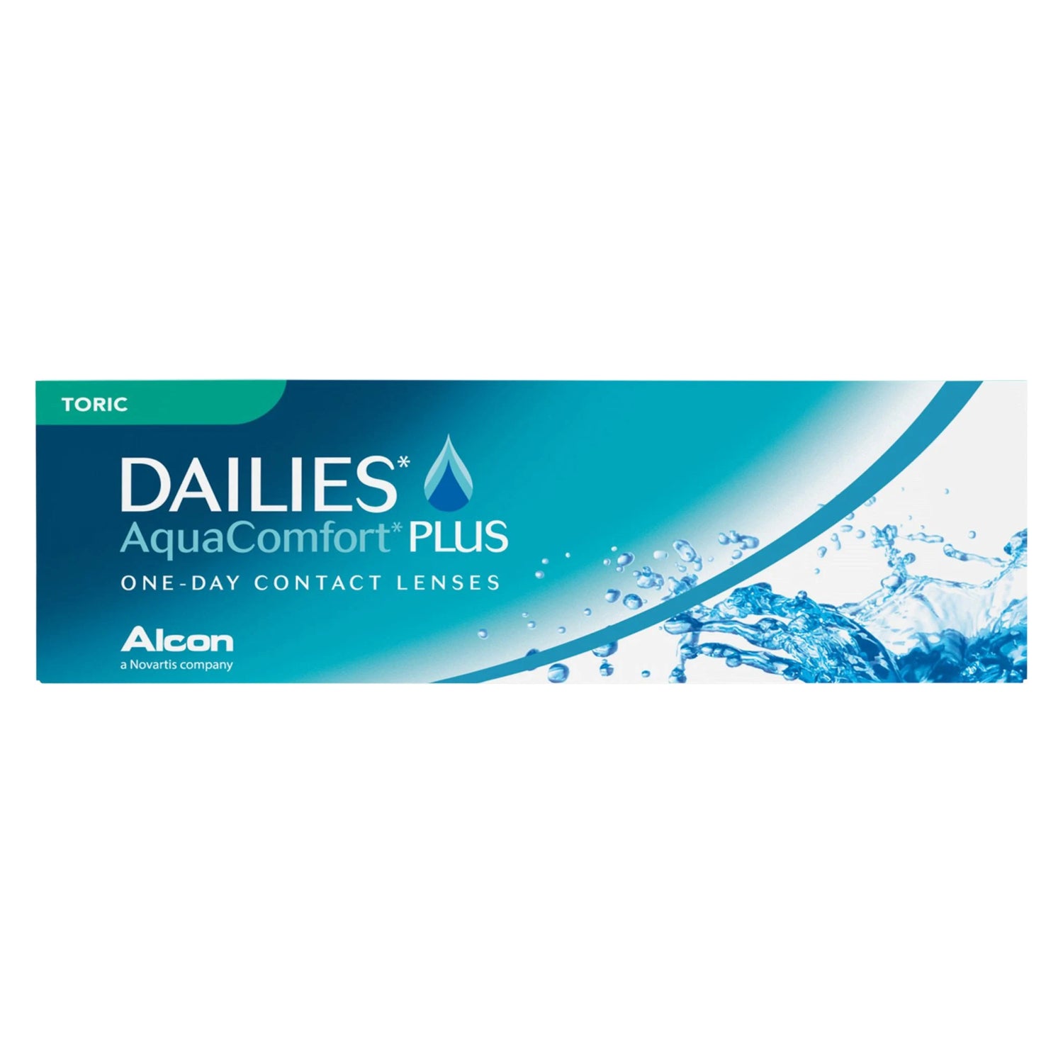 30 pack Alcon Dailies AquaComfort Plus Toric contact lenses box on white background