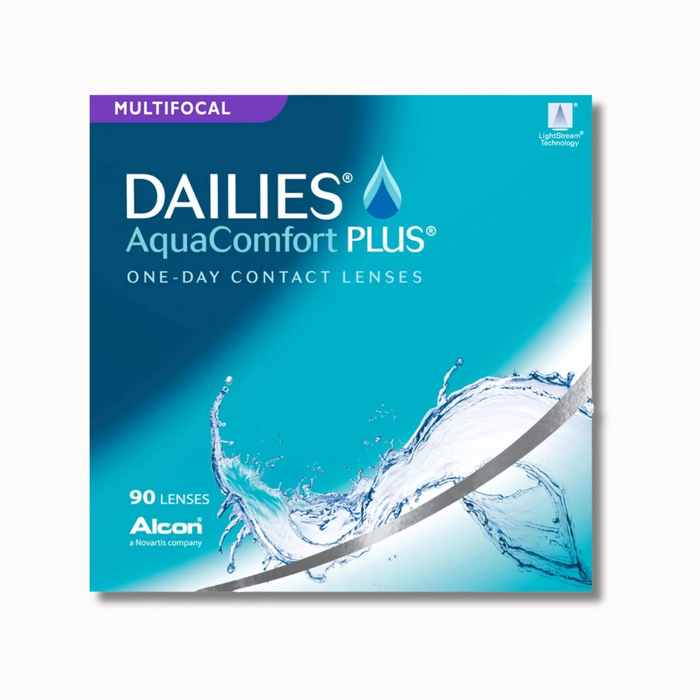 Dailies AquaComfort Plus box of contacts on white background