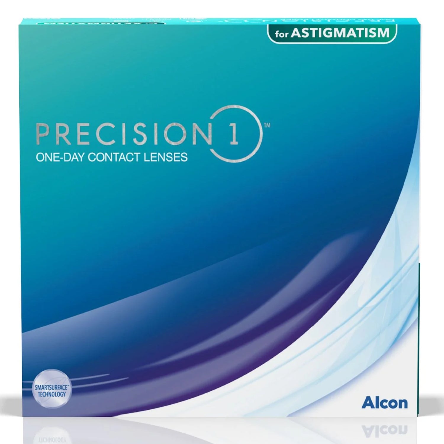 Alcon Precision 1 for Astigmatism box of contact lenses on white background
