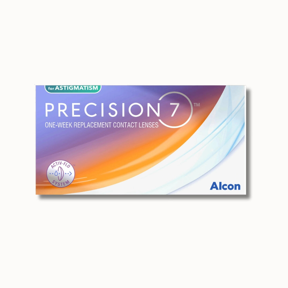 Alcon Precision7 for Astigmatism toric contact lenses box on white background