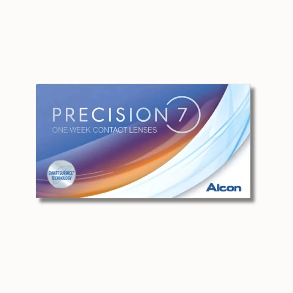 Alcon Precision 7 contact lenses packaging on a white background