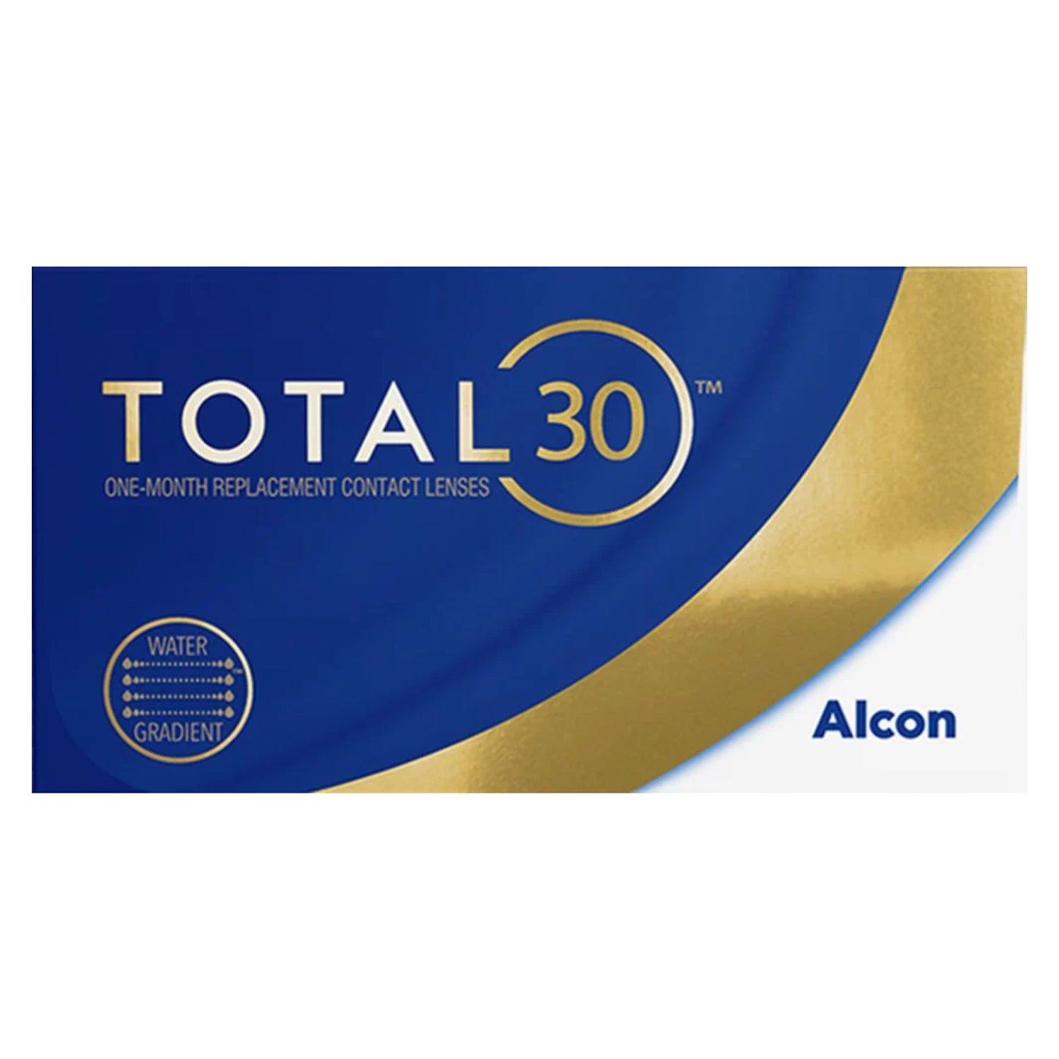 Alcon Total 30 contact lenses packaging with blue and gold design