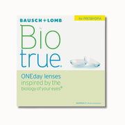 Bausch & Lomb Biotrue ONEday for presbyopia contact lenses packaging on a white background