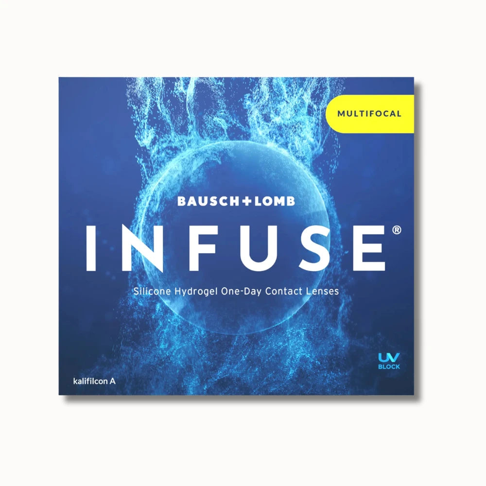 Bausch + Lomb Infuse multifocal contact lenses packaging on a white background