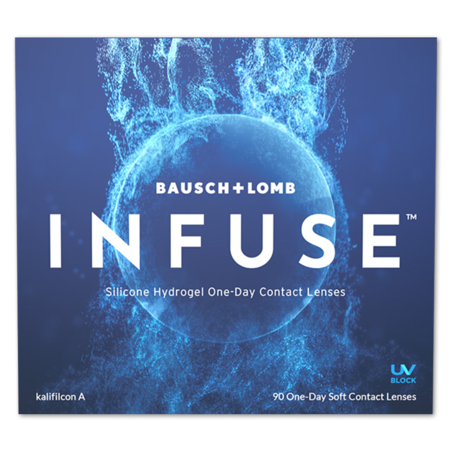 Bausch + Lomb Infuse contact lenses packaging with blue abstract design
