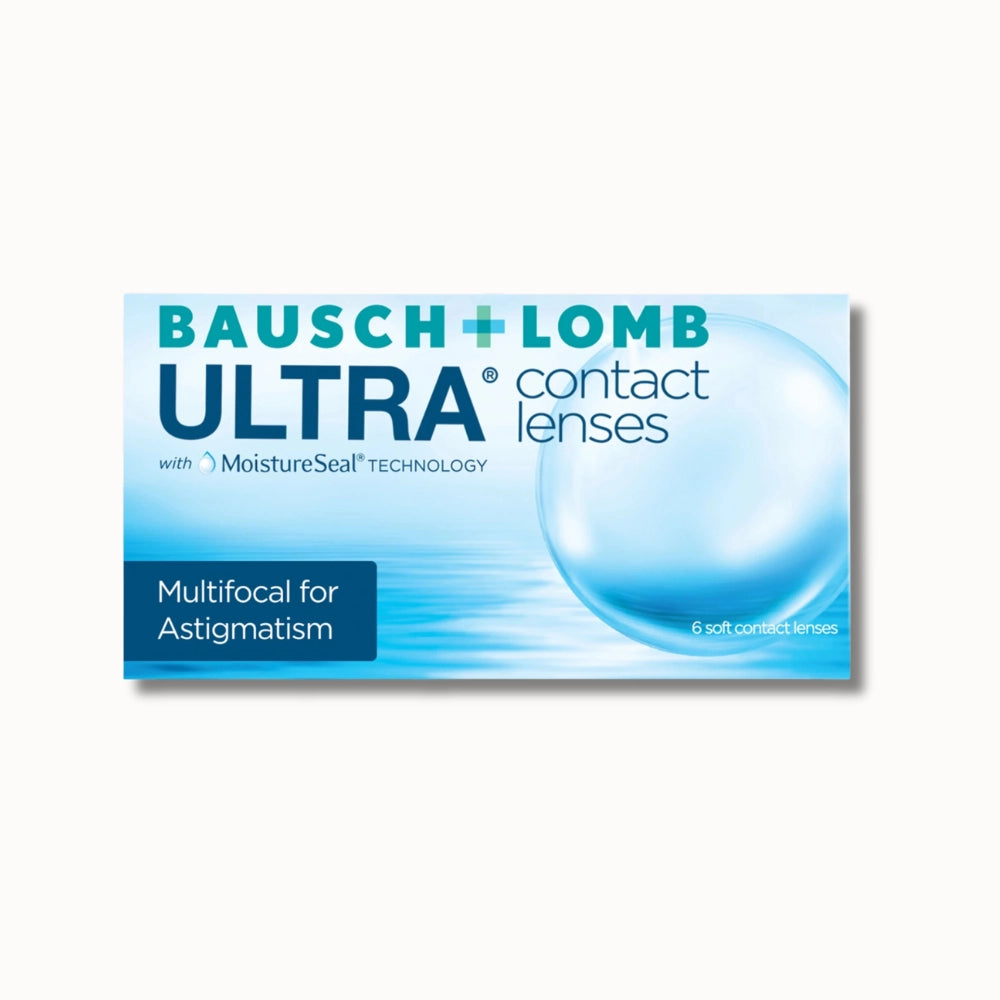 Bausch & Lomb Ultra multifocal for astigmatism specialty contact lenses packaging on a white background