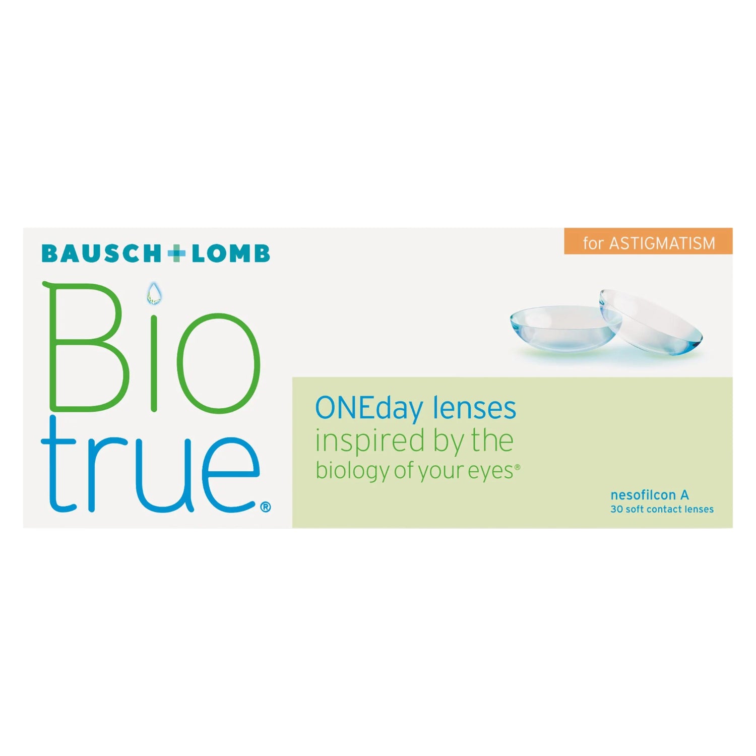 30-pack Bausch & Lomb Biotrue contact lenses packaging for astigmatism on a white background