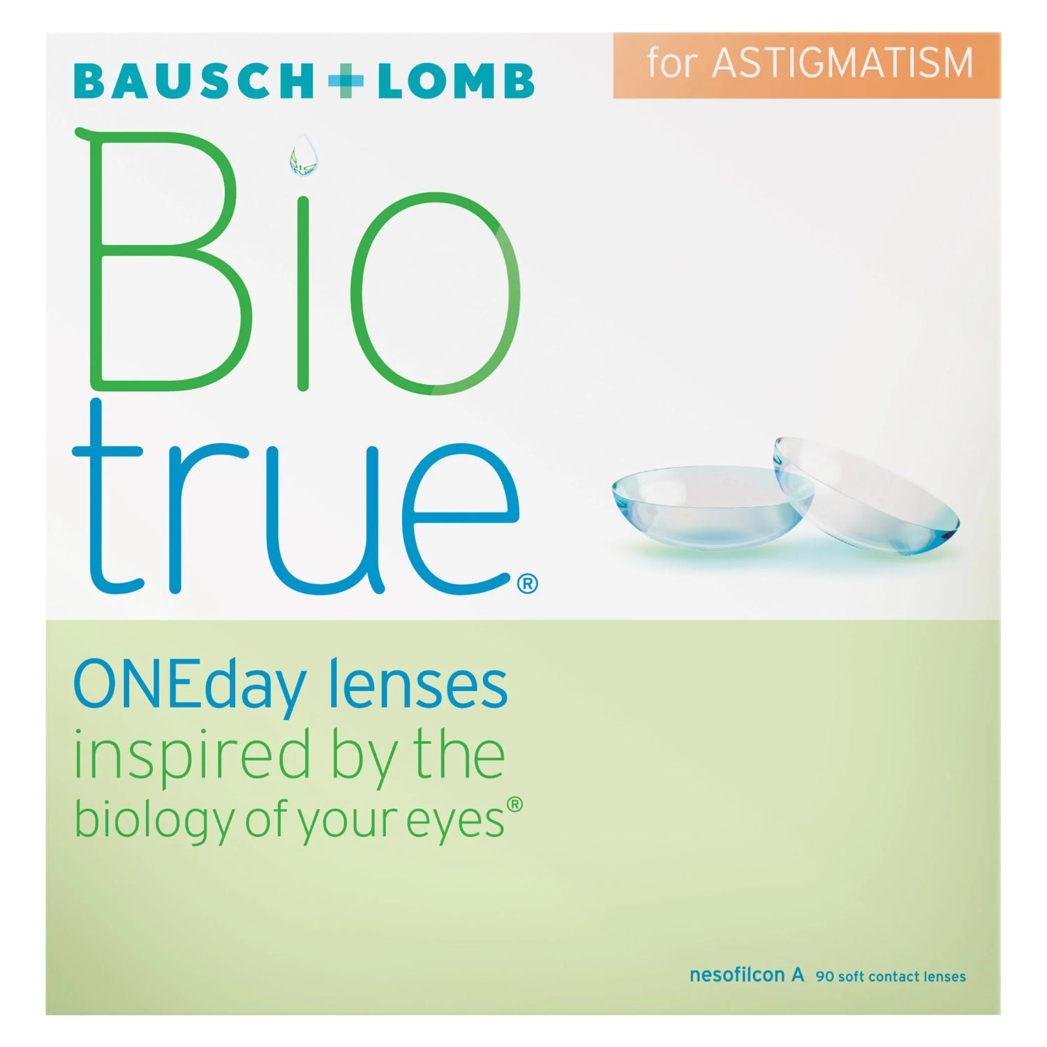 Bausch & Lomb Biotrue contact lenses packaging for astigmatism on a white background