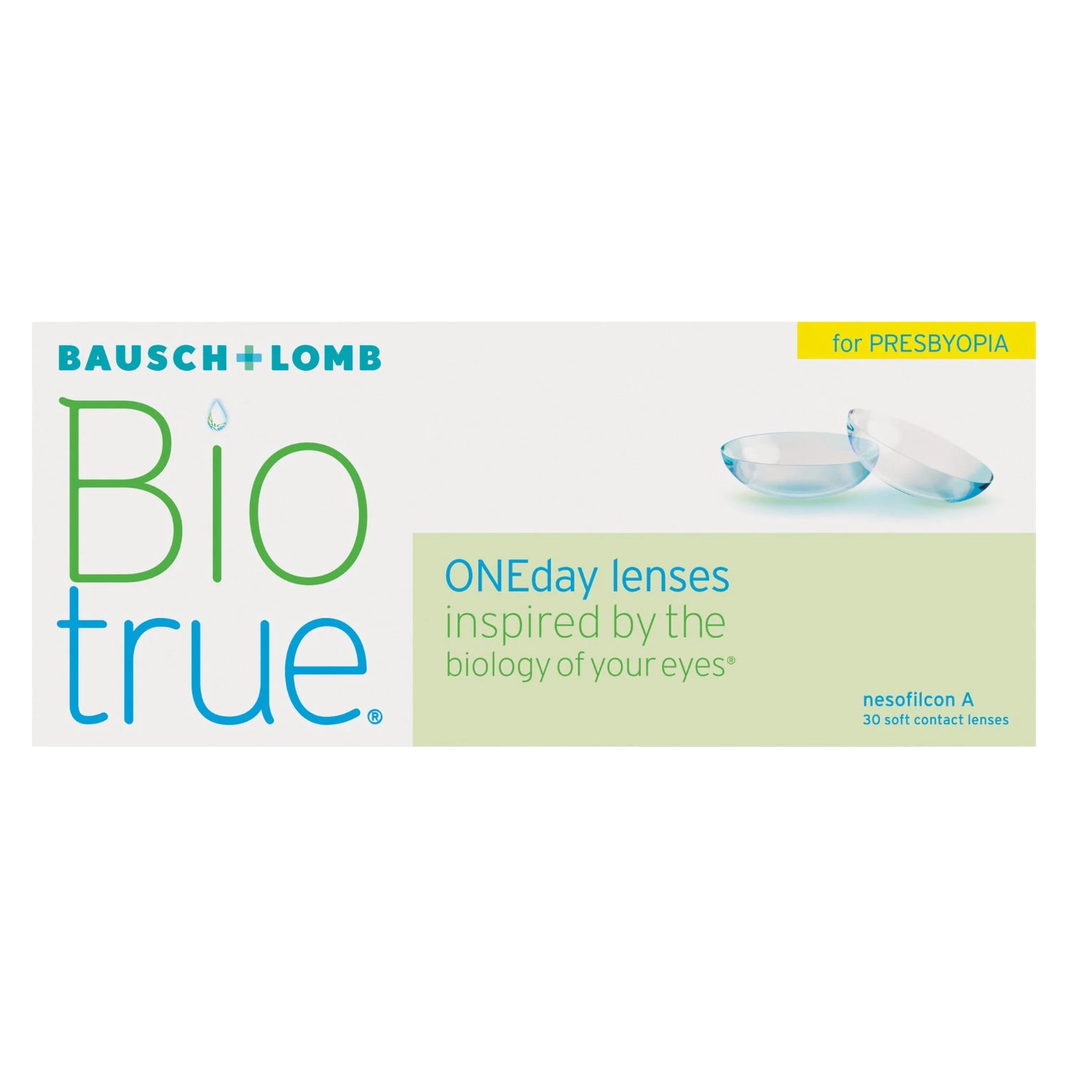 Bausch & Lomb Biotrue ONEday for presbyopia contact lenses packaging on a white background