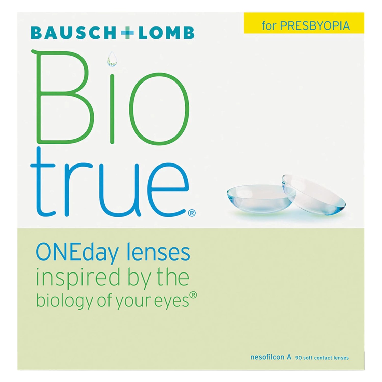 Bausch & Lomb Biotrue ONEday for presbyopia contact lenses packaging on a white background