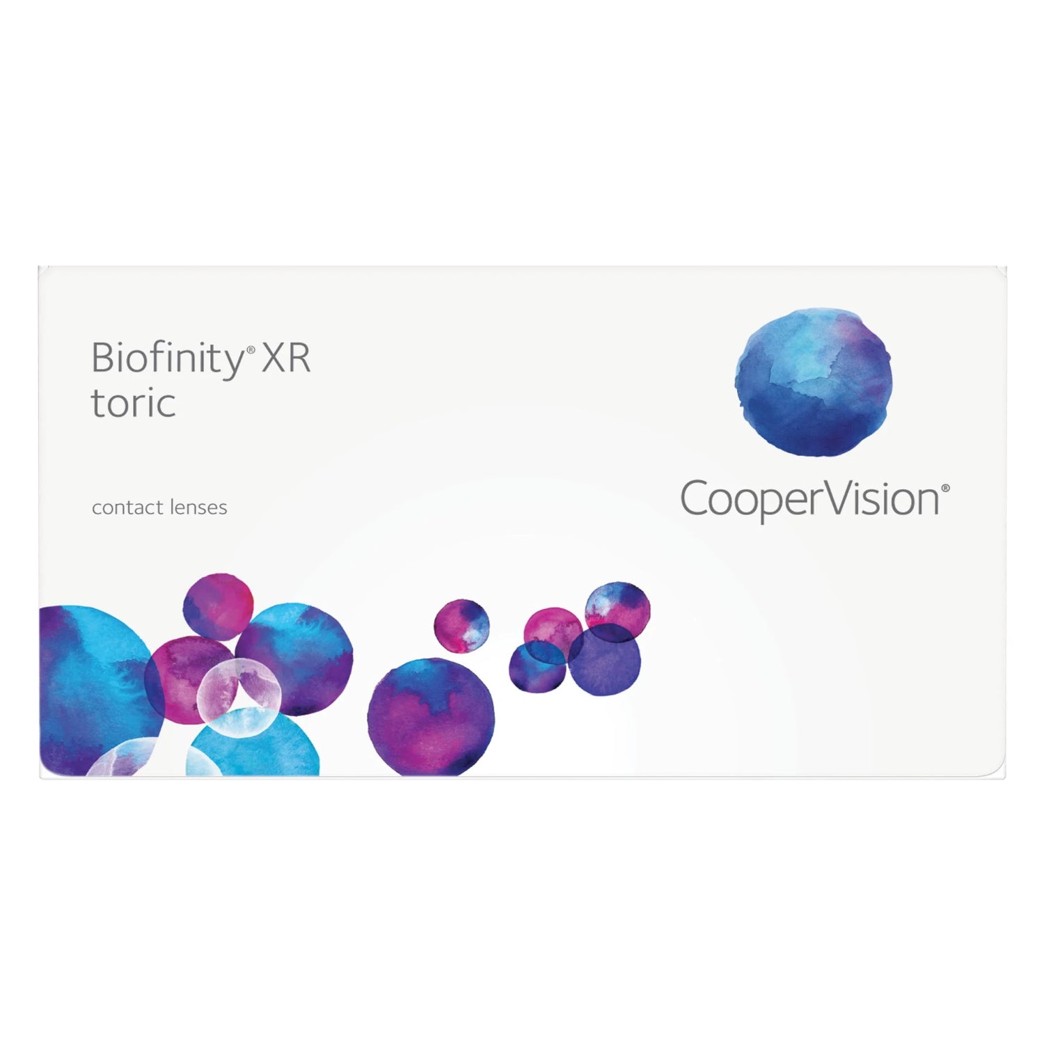 Coopervision Biofinity xr toric contact lenses on white background
