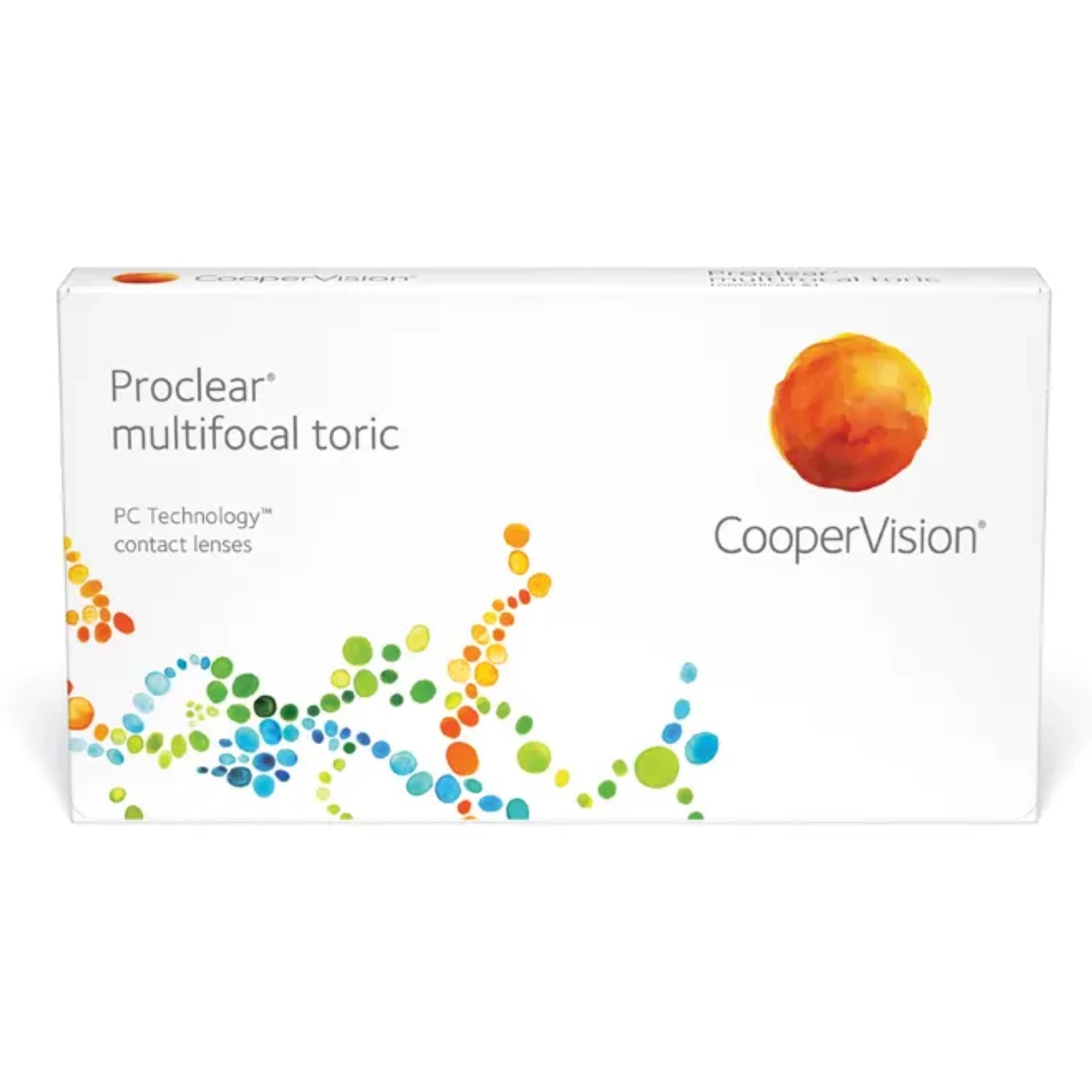 Box of Proclear multifocal toric contact lenses by CooperVision on a white background
