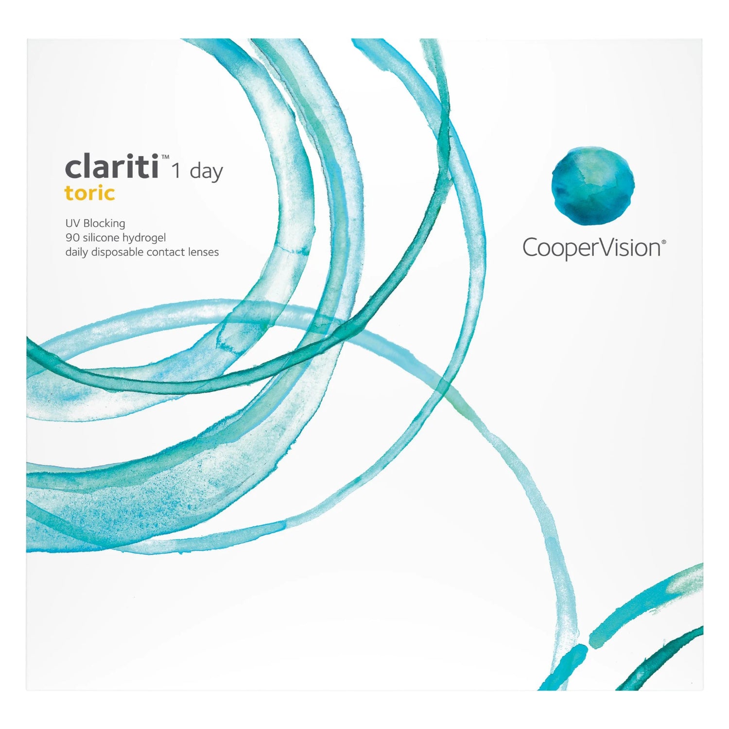 Coopervision Clariti 1 day toric contact lens box on white background