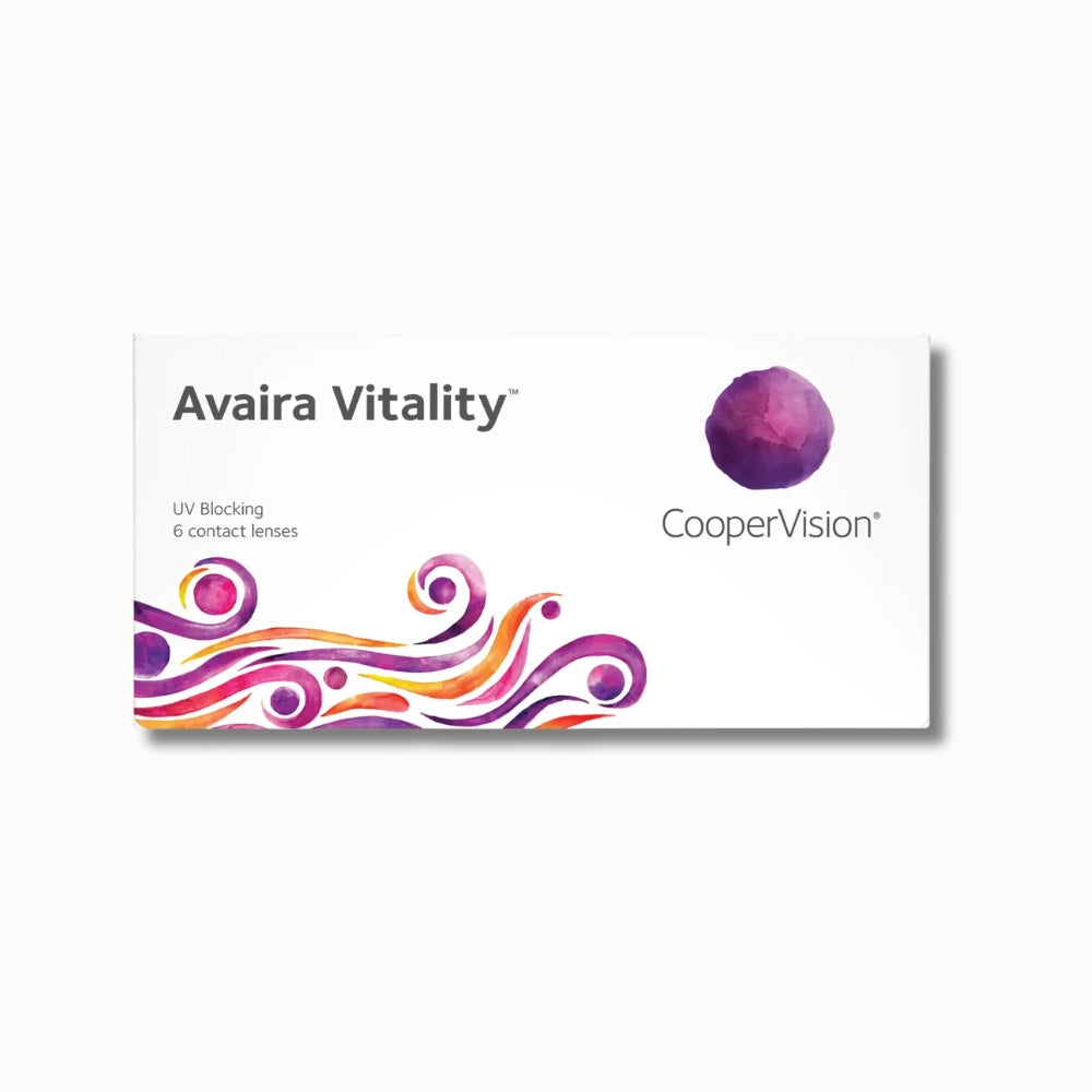 Avaira Vitality contact lenses packaging with CooperVision logo on a white background