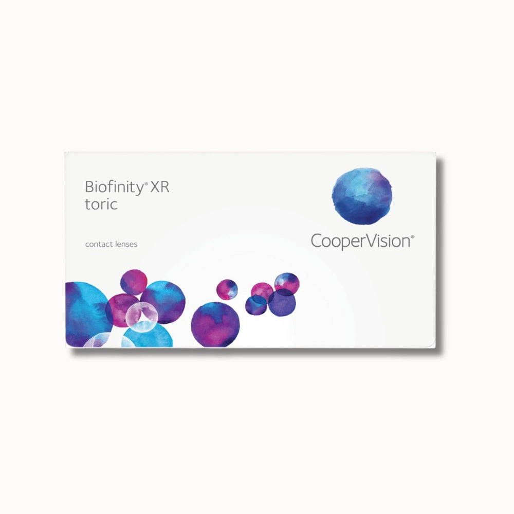 Coopervision Biofinity xr toric contact lenses on white background