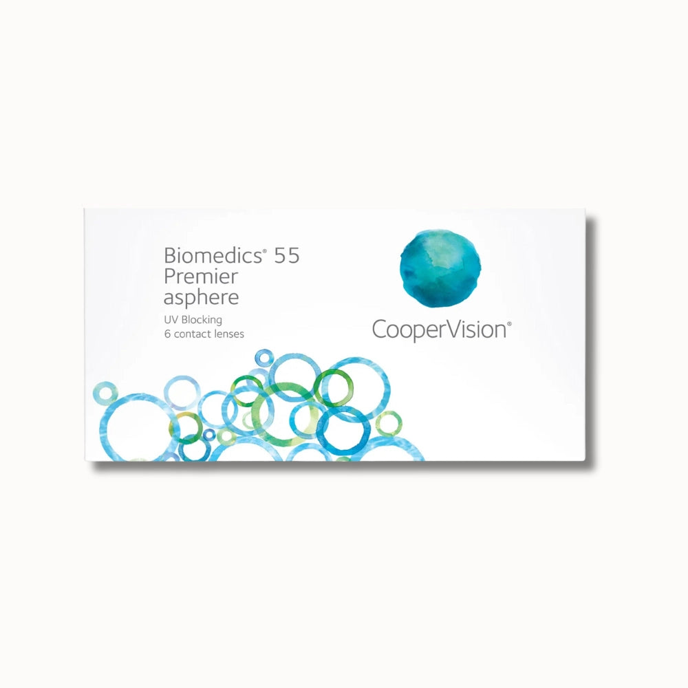 CooperVision Biomedics 55 premier contact lens box on white background