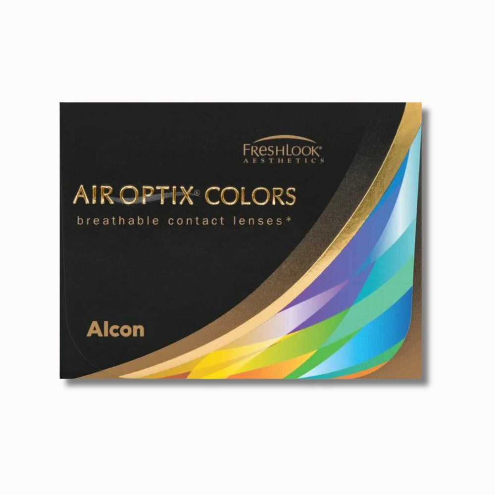 Air Optix Colors contact lenses packaging with FreshLook and Alcon branding on a white background