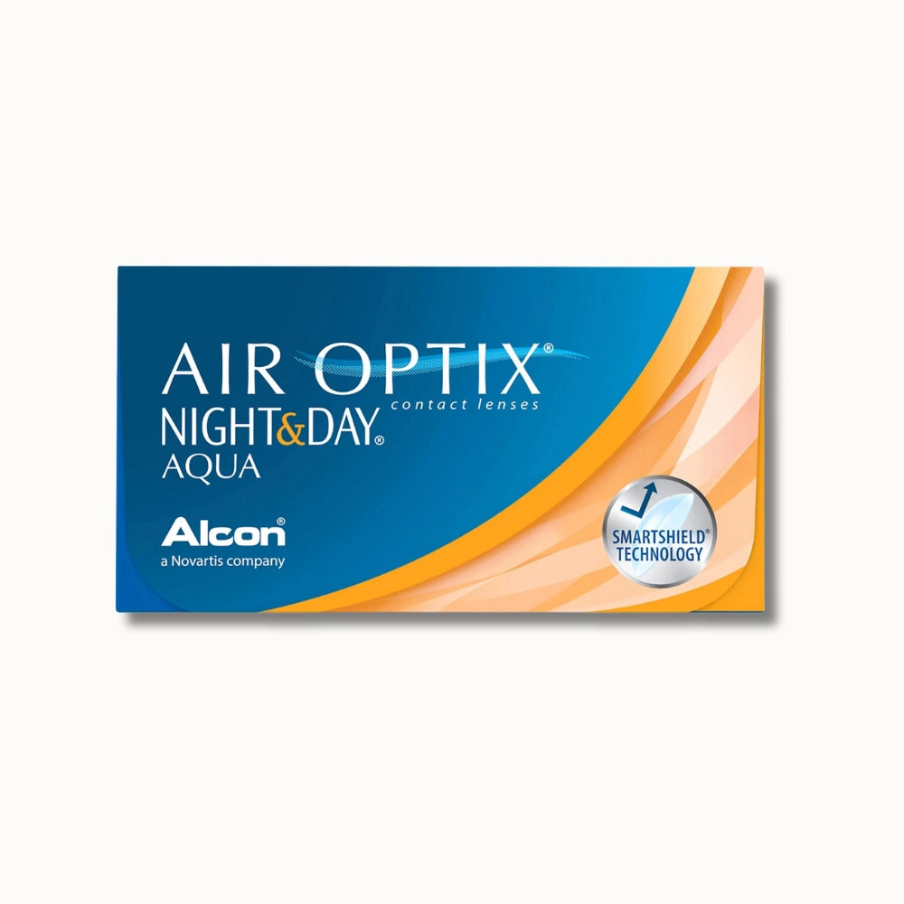 Air Optix Night & Day Aqua contact lenses packaging on a white background