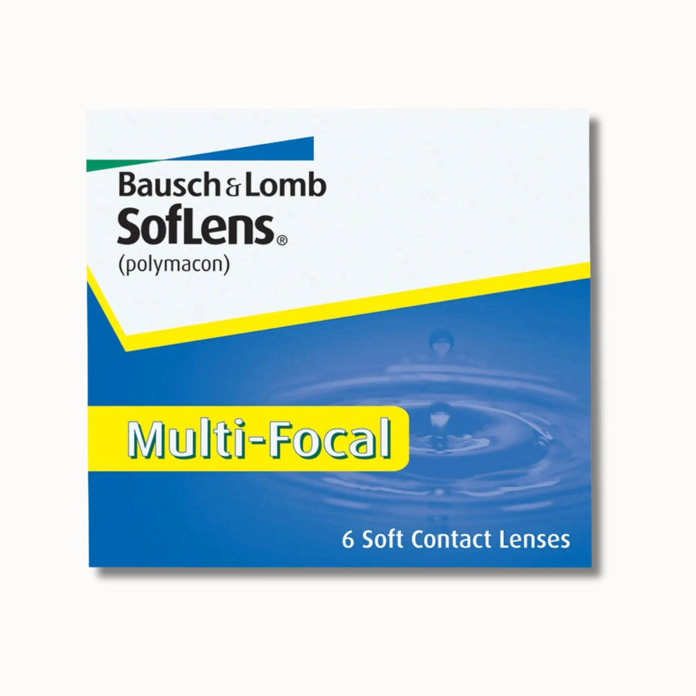 Bausch+Lomb Soflens Multifocal for presbyopia box of contact lenses on a white background