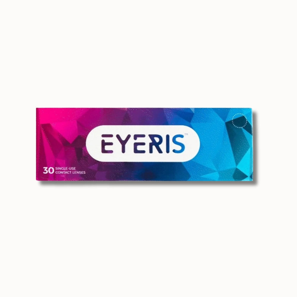 Eyeris contact lenses packaging with colorful design on a white background