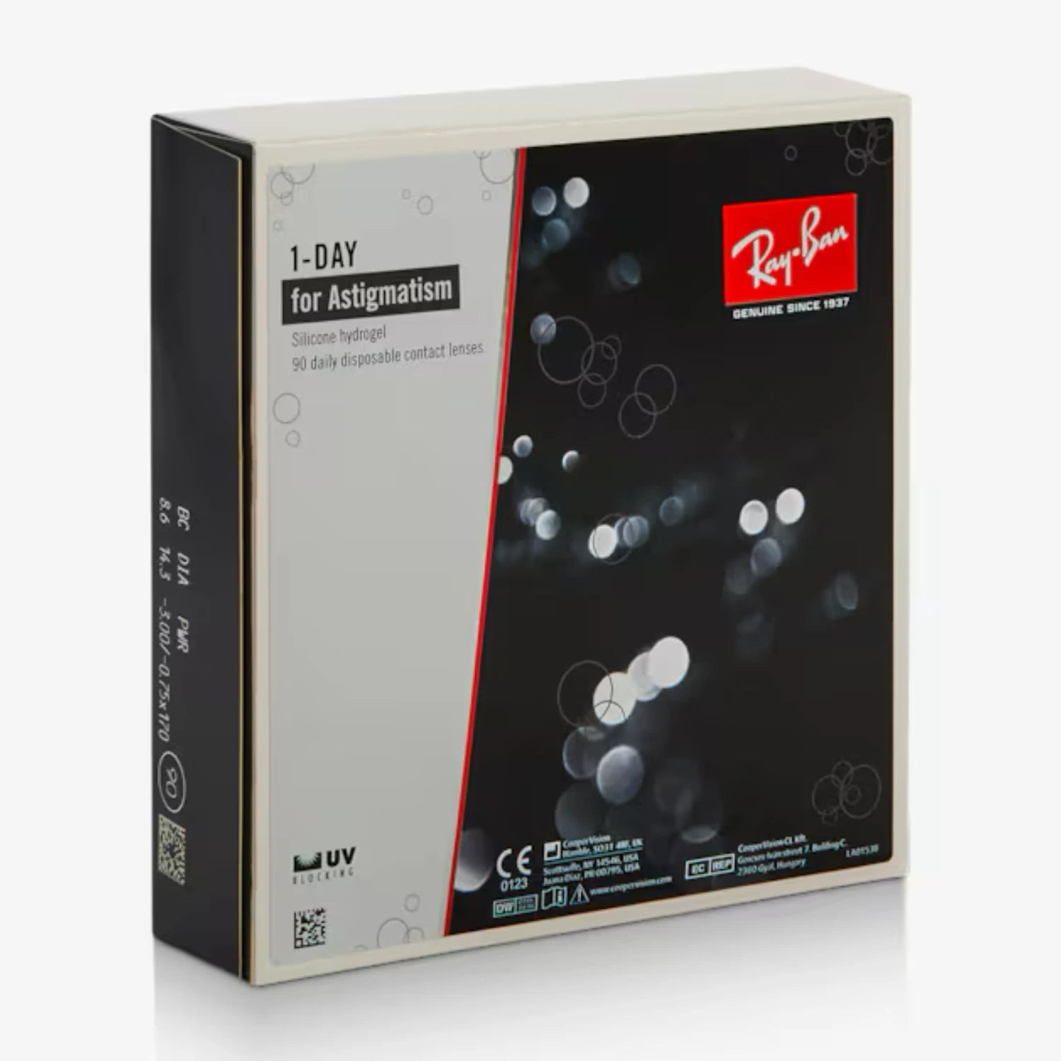 Ray-Ban contact lens box for astigmatism on a white background